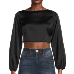 Open Back Black Crop Women's Top